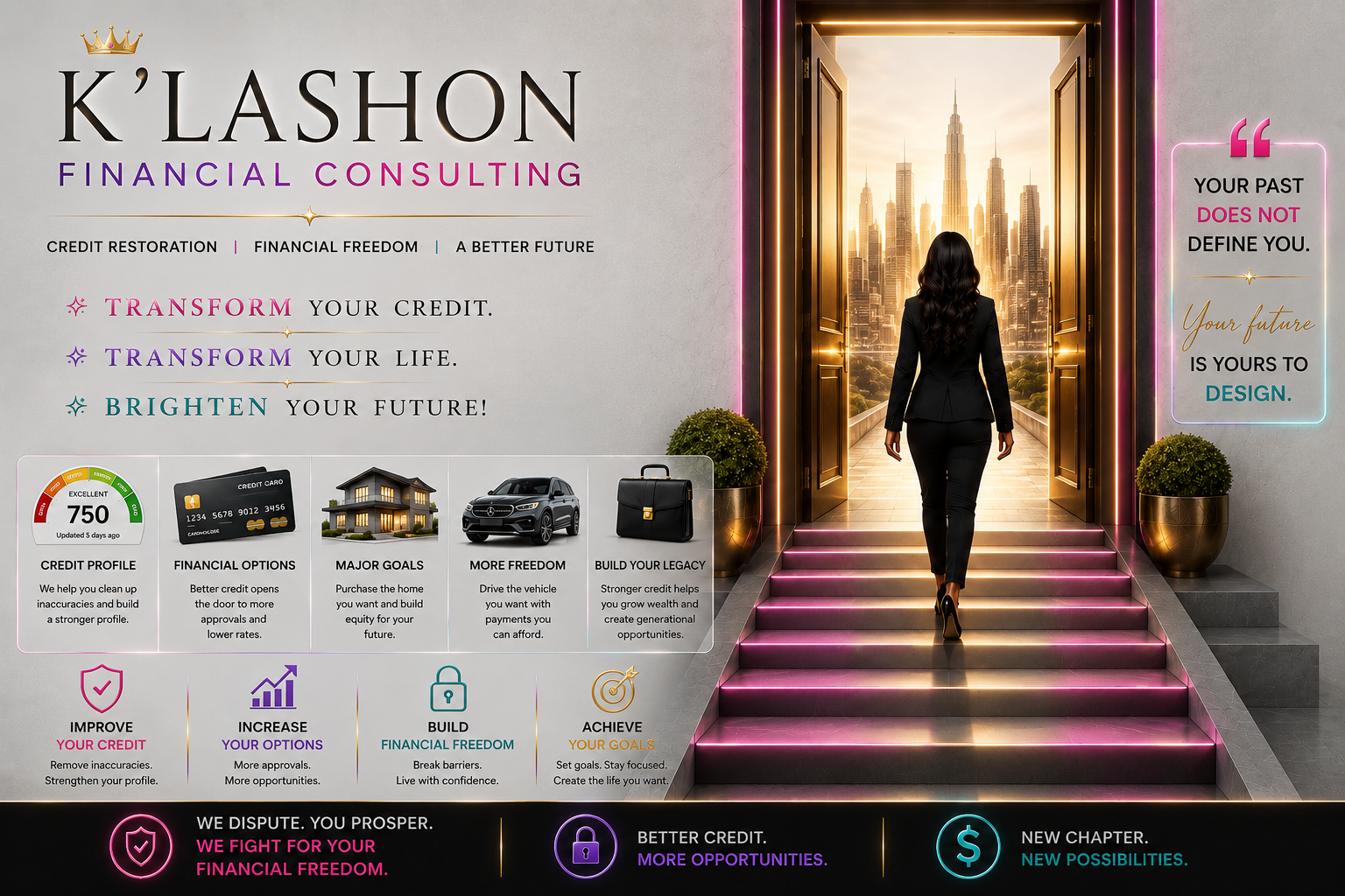 K'Lashon Financial Consulting — Restore. Rebuild. Rise. Nationwide credit restoration, financial freedom, and a better future.